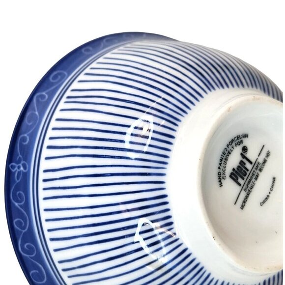 Pier 1 Blue White Hand painted Salad, Cereal Serving Bowl 5" Mint Condition. - Picture 5 of 7